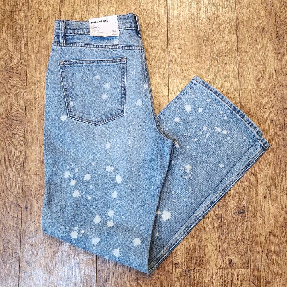 MODE OF ONE Men's Straight Fit Bleached Spattered Jeans - 34 x 33